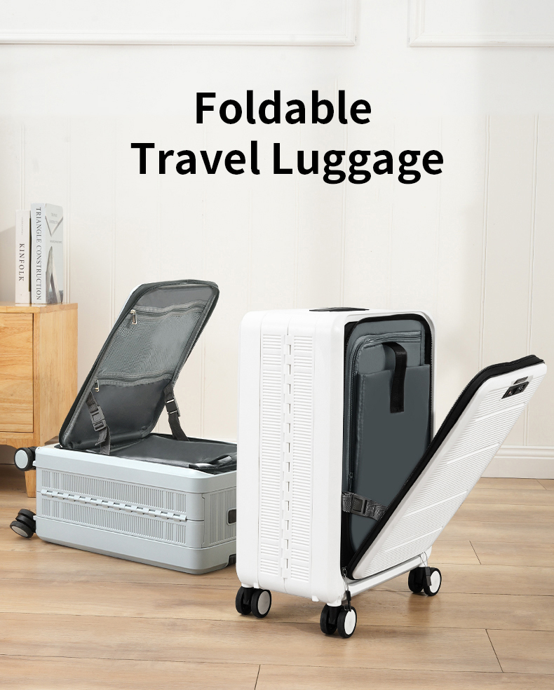 18英寸飞机拉杆箱PP材质可折叠登机箱带电脑包广交会新款前开式行李箱