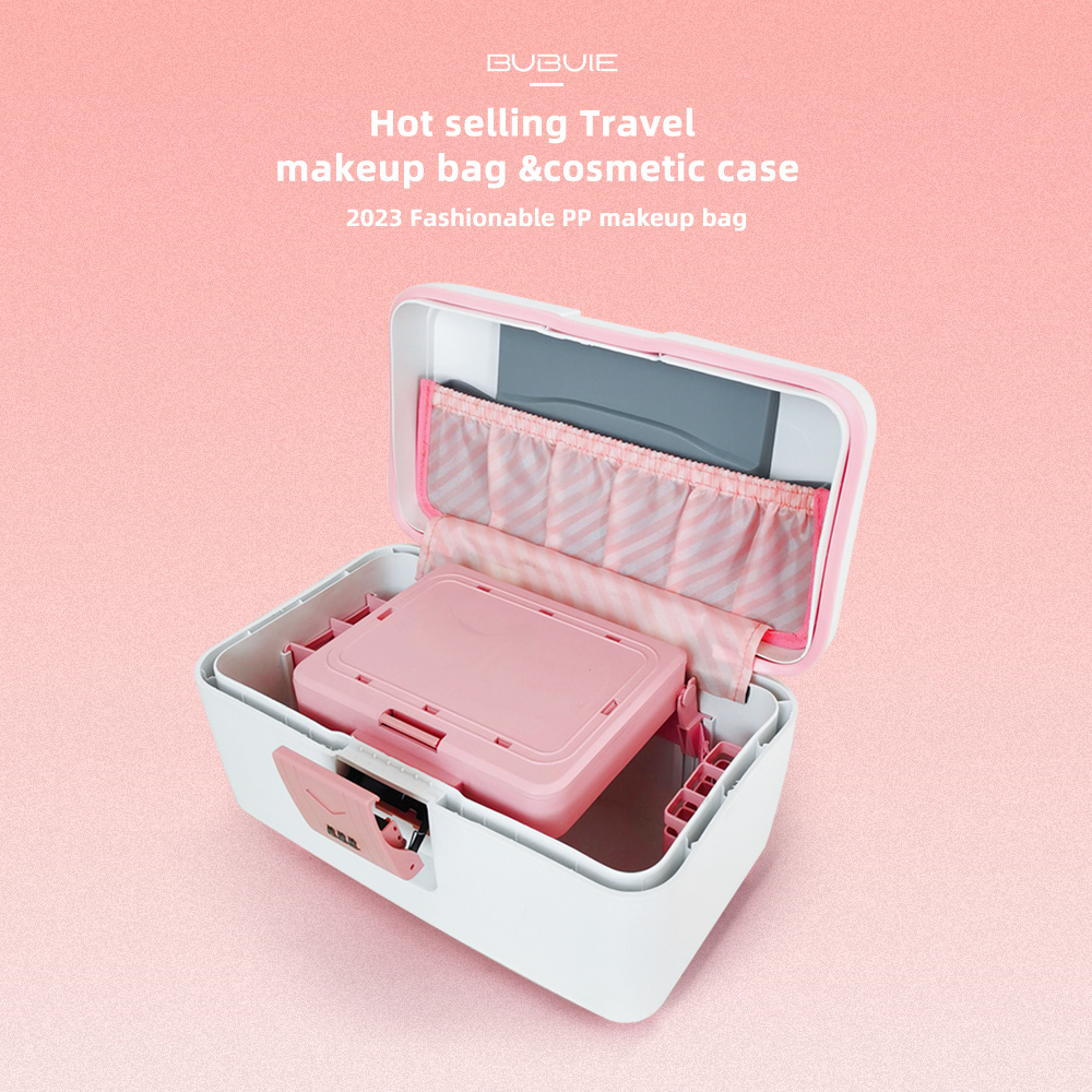 14英寸时尚PP旅行珠宝化妆箱硬壳化妆箱带镜子耐用轻便携带化妆箱